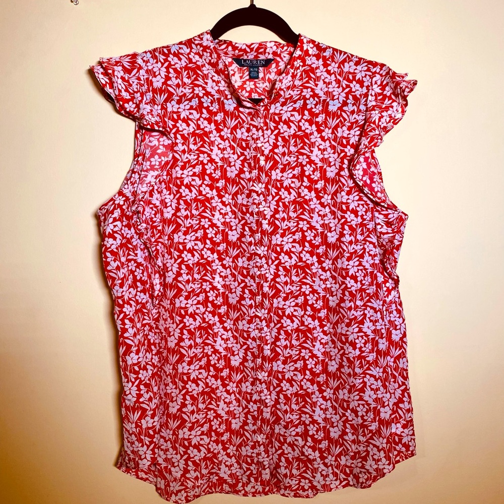 Ralph Lauren Red & White Floral Blouse XL